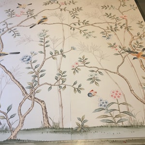 24 X 52 Chinoiserie Handpainted Artwork on Beige Slub Silk DP-1 - Etsy