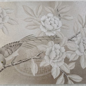 G-031 CAMPIONE in STOCK per carta da parati dipinta a mano Chinoiserie su foglia metallizzata Champagne ML-25