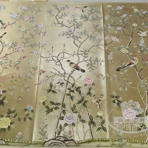 Champagne Gold Chinoiserie Wall Art – Handpainted Birds & Blossoms Panel | 650x1550mm Unframed Mural Set ML-26