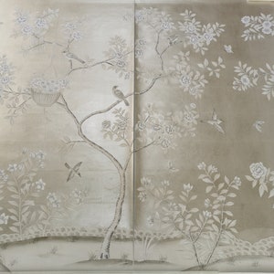 36" x 60" Chinoiserie Handpainted Artwork on Metallic Leaf ML-25