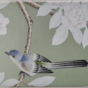 CAMPIONE in magazzino per carta da parati dipinta a mano Chinoiserie su seta verde SP-11