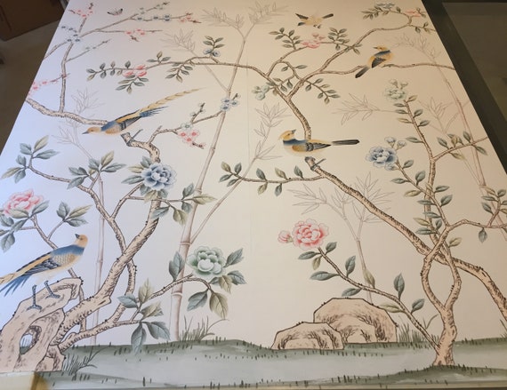 24 X 52 Chinoiserie Handpainted Artwork on Beige - Etsy