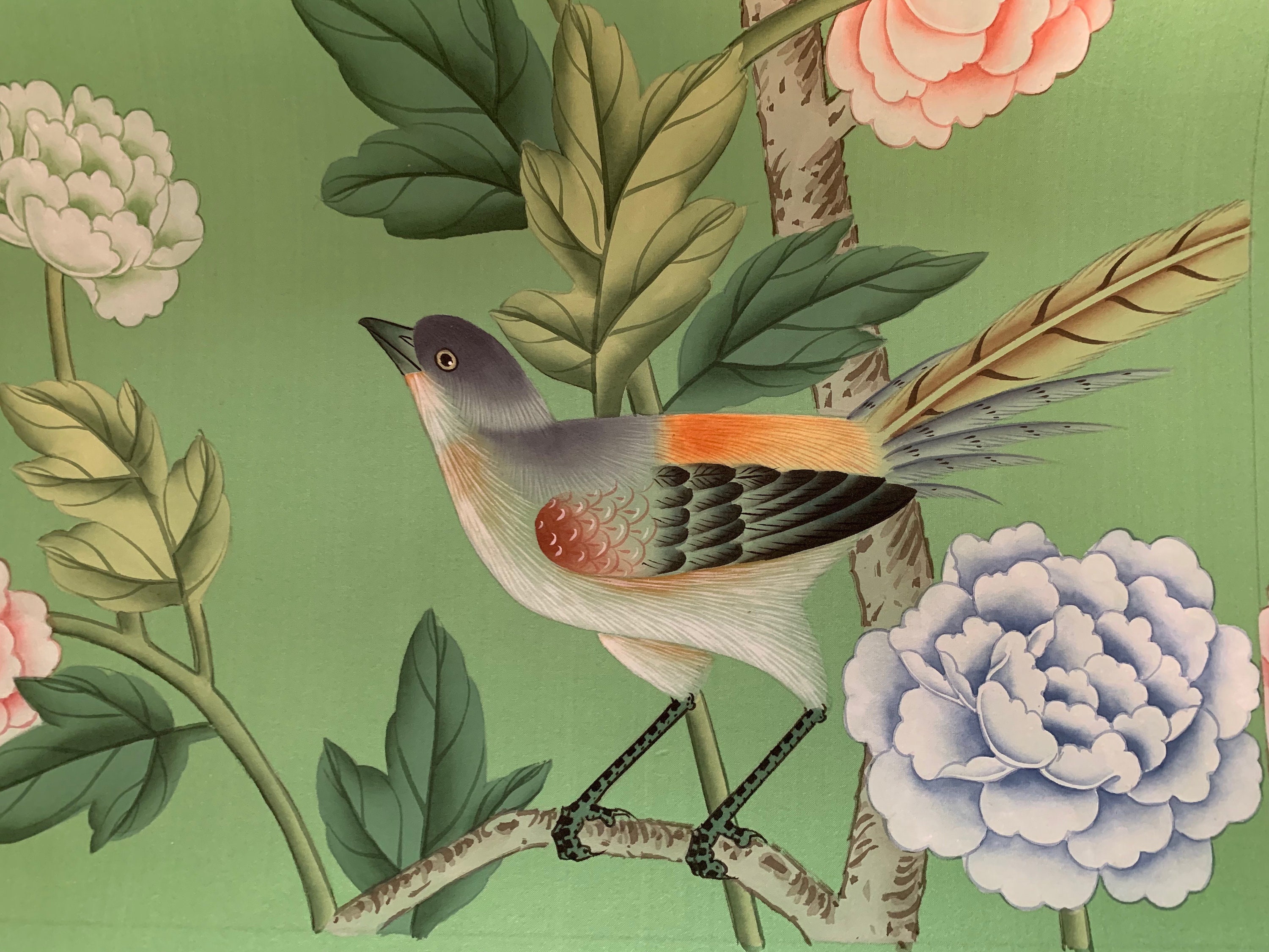 SAMPLE for Chinoiserie handpainted wallpaper on emerald green | Etsy