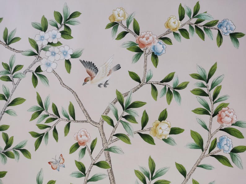 Ready to Ship: Chinoiserie Hand-painted Birds & Flowers Panel – 40"x36 ...