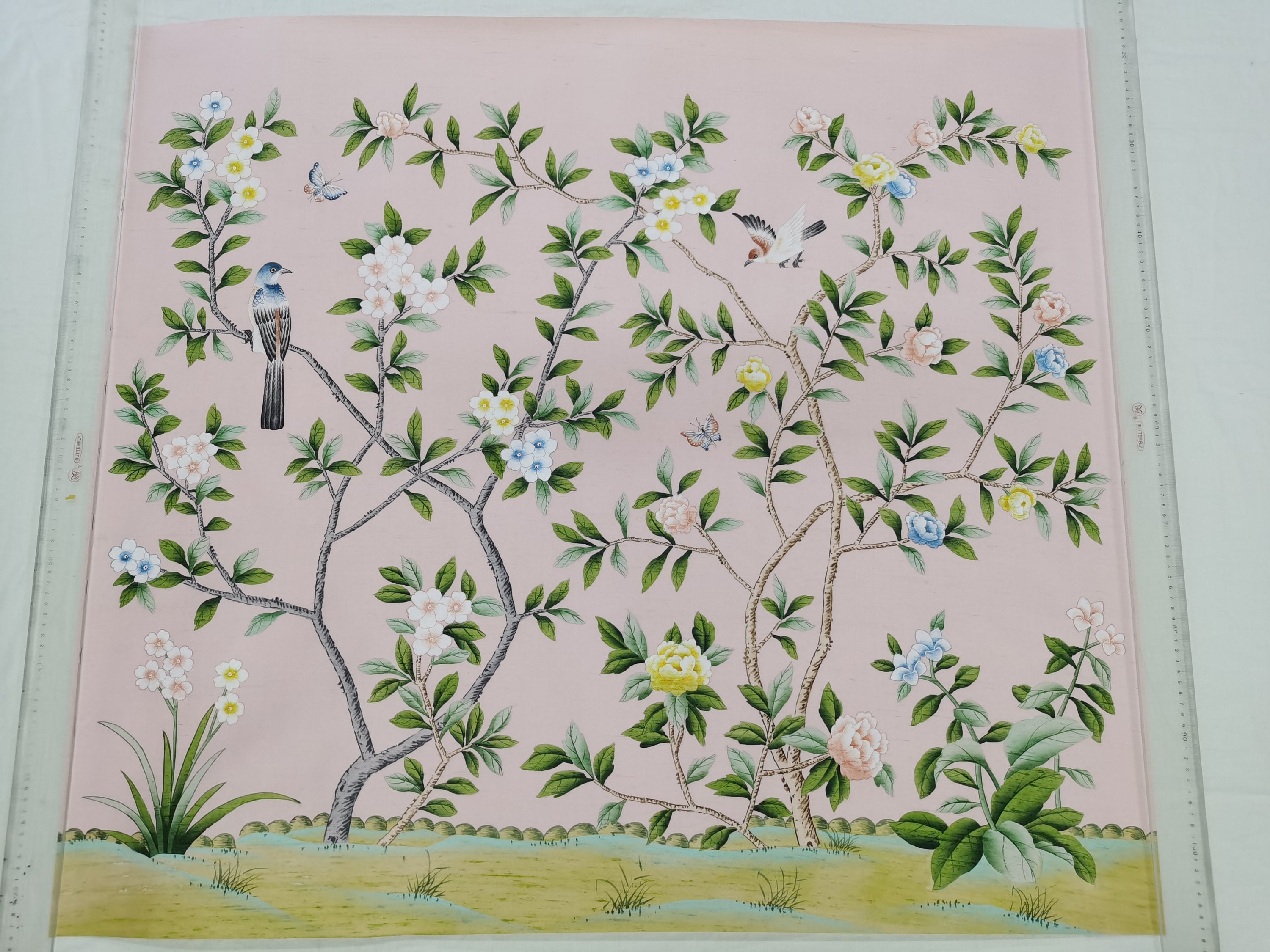 Chinoiserie Nursery Wall Art – Hand-painted Botanical Birds on Pink ...