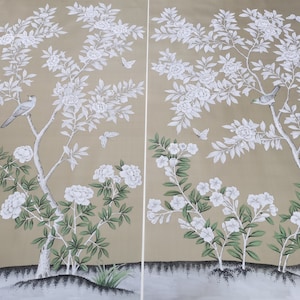 36" x 65" Chinoiserie Handpainted Artwork on SP-8 Spun Silk