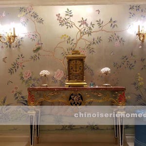 G-008 Fragrance Garden: Chinoiserie Handpainted Wallpaper on Champagne Metallic leaf ML-17