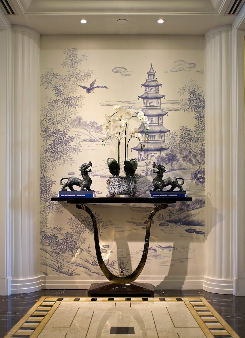 Chinoiserie Handpainted Wallpaper and Mural: Westlake Scenery | Etsy