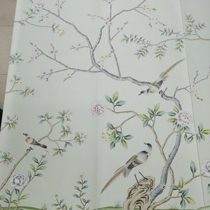 24x72 Chinoiserie Handpainted Artwork in Pale Blue Silk SP-30 Without ...