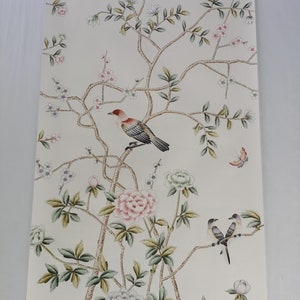 24 X 42 Chinoiserie Handpainted Artwork on White Silk SP-3 Without ...