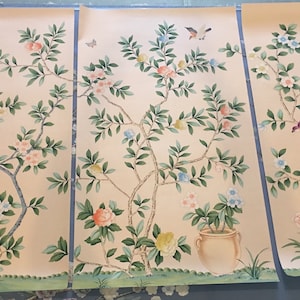 24" x 42" Chinoiserie Handpainted Silk Artwork on Pale Pink Spun Silk SP-23