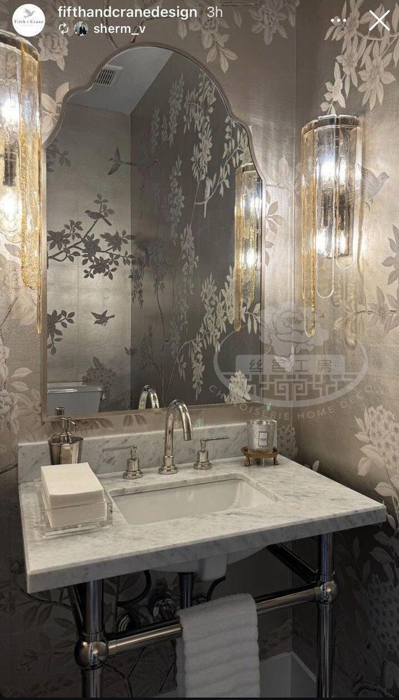 シノワズリ手描き壁紙 G-031 | シャンパンメタリックリーフ ML-25 に鳥