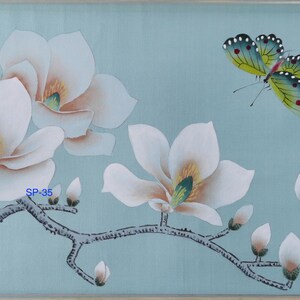 G-001 SAMPLE IN STOCK for Chinoiserie Handpainted Wallpaper 12" x 8" on Blue Silk