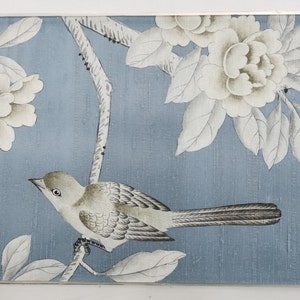G-031 CAMPIONE in magazzino per carta da parati dipinta a mano Chinoiserie su seta blu slub DP-54