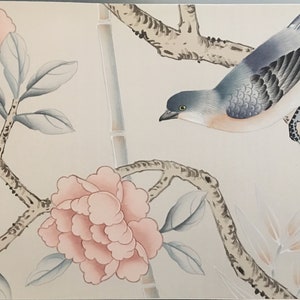 G-003 CAMPIONE in STOCK per carta da parati dipinta a mano Chinoiserie su seta filata grigio chiaro
