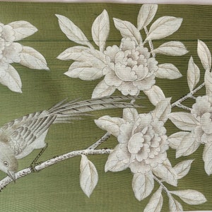 G-031 MUSTER auf LAGER für Chinoiserie Handgemalte Tapete auf Grün Slub Silk CS-37