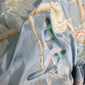 G-005 Cortina de seda pintada a mano estilo chinoiserie con vistas al jardín