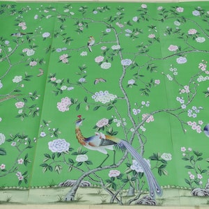 Reserved for Katie: Custom Handpainted Artwork for Grand View Garden on Emerald Green Spun Silk SP-13