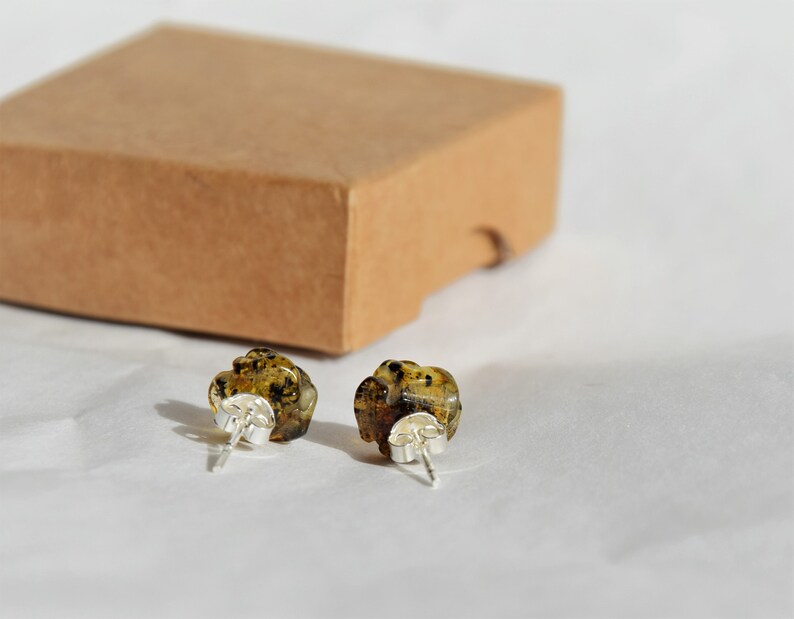Amber Jewelry Silver Studs Amber Stud Earrings Summer Earrings Green Amber Earrings in Shape of Roses Amber Roses Studs