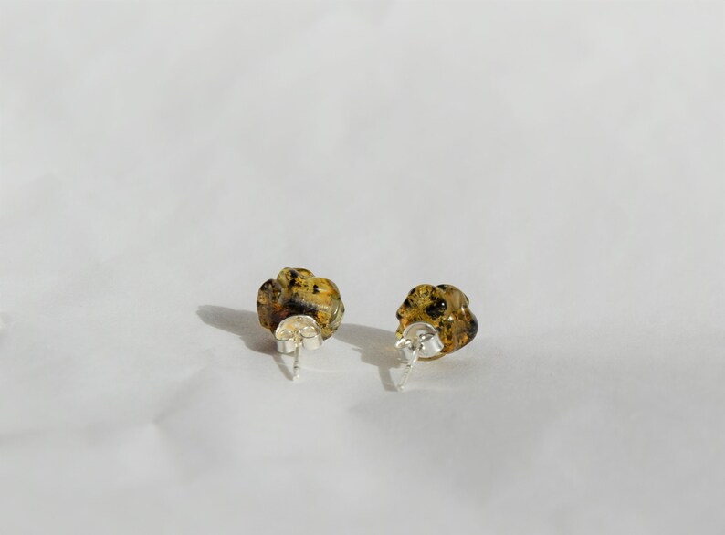 Amber Jewelry Silver Studs Amber Stud Earrings Summer Earrings Green Amber Earrings in Shape of Roses Amber Roses Studs