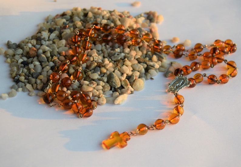 First Communion Confirmation Christening Natural Cognac Baltic Amber Rosary for Baptism Catholic Prayer Beads Necklace