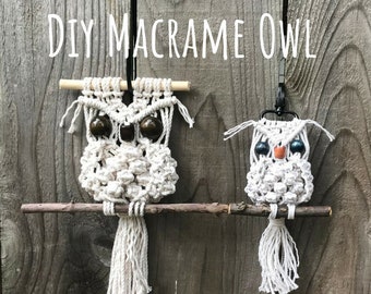 Tutorial fotográfico de coruja em macramê, decoração boho faça você mesmo (molde em PDF)