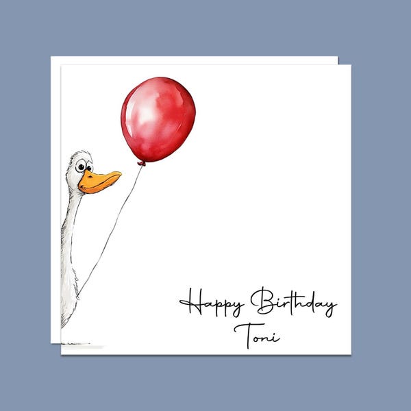 Happy Birthday Funny Peeking Duck Greeting Card. Can be personalised, handmade unique duck card, kids Birthday, card for him, card for her.