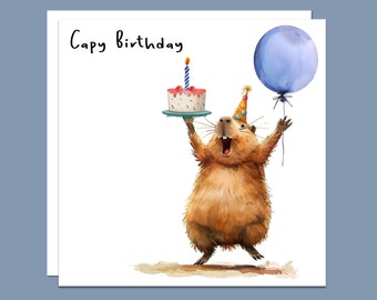 Happy Birthday Funny Capybara Greeting Card. Can be personalised, handmade unique Capybara card, kids Birthday, card for him, card for her.