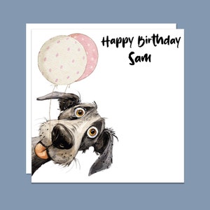 Happy Birthday Funny Dog Greeting Card. Can be personalised, handmade unique Cartoon Dog card, Birthday Card for her, Birthday card for him.