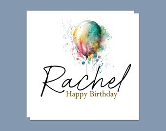 Personalised Happy Birthday Balloon, Handmade Unique Greeting Card, Custom Name and age.