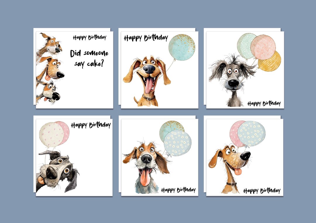 Pack of Six Funny Dog Birthday Cards, Unique Handmade Birthday Card ...