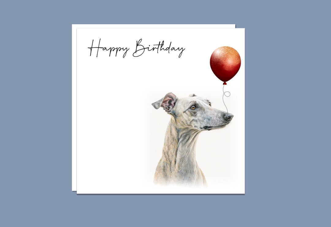 Art By Mike Ramshaw Birthday Card For Greyhound / Whippet / Lurcher Lovers - CUSTOM TEXT Available