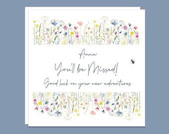 Good Luck, New Job, Sorry you're Leaving Personalised Floral Handmade Unique Greeting Card