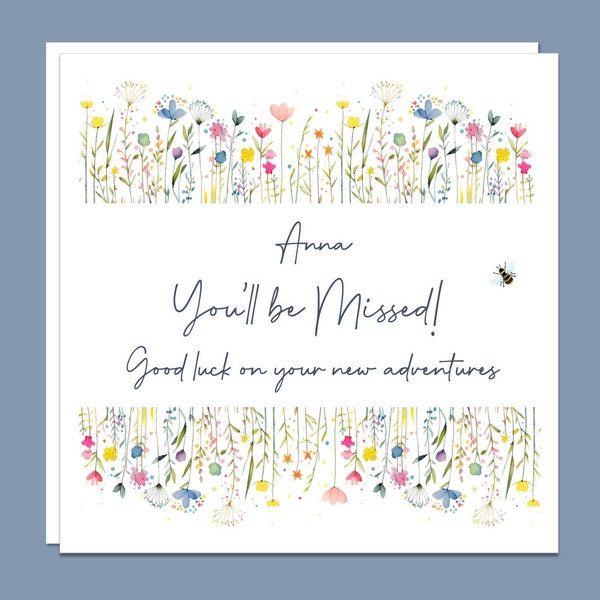 Good Luck, New Job, Sorry you're Leaving Personalised Floral Handmade Unique Greeting Card