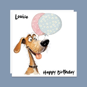 Happy Birthday Funny Dog Greeting Card. Can be personalised, handmade unique cartoon dog card, Birthday Card for her, Birthday Card for him.