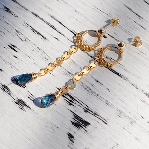 London Blue Topaz Earrings Small Hoop Dangle Gemstone Earrings Teardrop Topaz Earing, Gift for Mom Birthday Gift for Her.