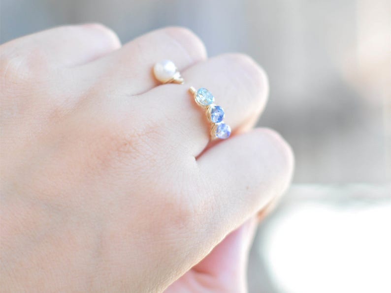 Open Ring Pearl Multi Stone Rings Family Multistone Rings Family Rings. Pearl Rings KyaniteAquamarineTanzanite Rings Gemstone Rings