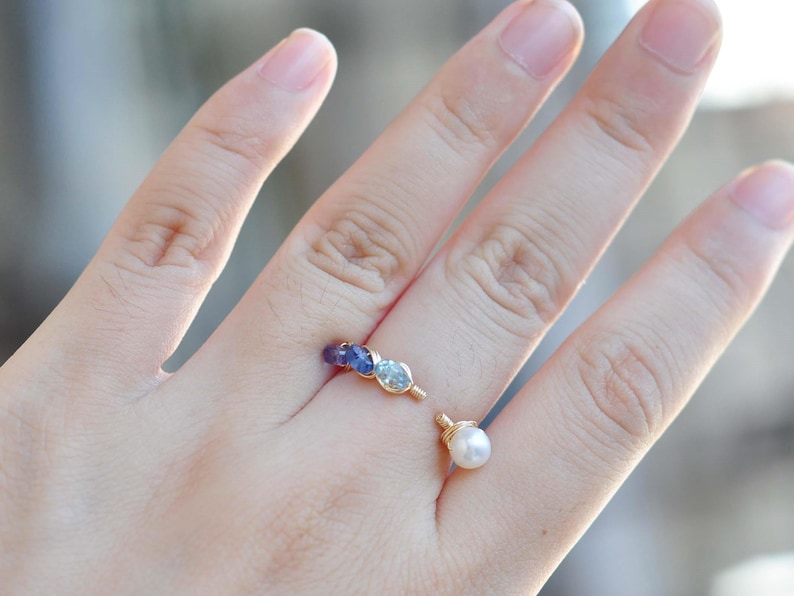 Open Ring Pearl Multi Stone Rings Family Multistone Rings Family Rings. Pearl Rings KyaniteAquamarineTanzanite Rings Gemstone Rings