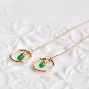 Tsavorite Green Garnet Drop Earring Wrie Wrap Thread Teardrop Earring Tsavorite Small Hoop Earring Gold Earring Birthday Gift for Her