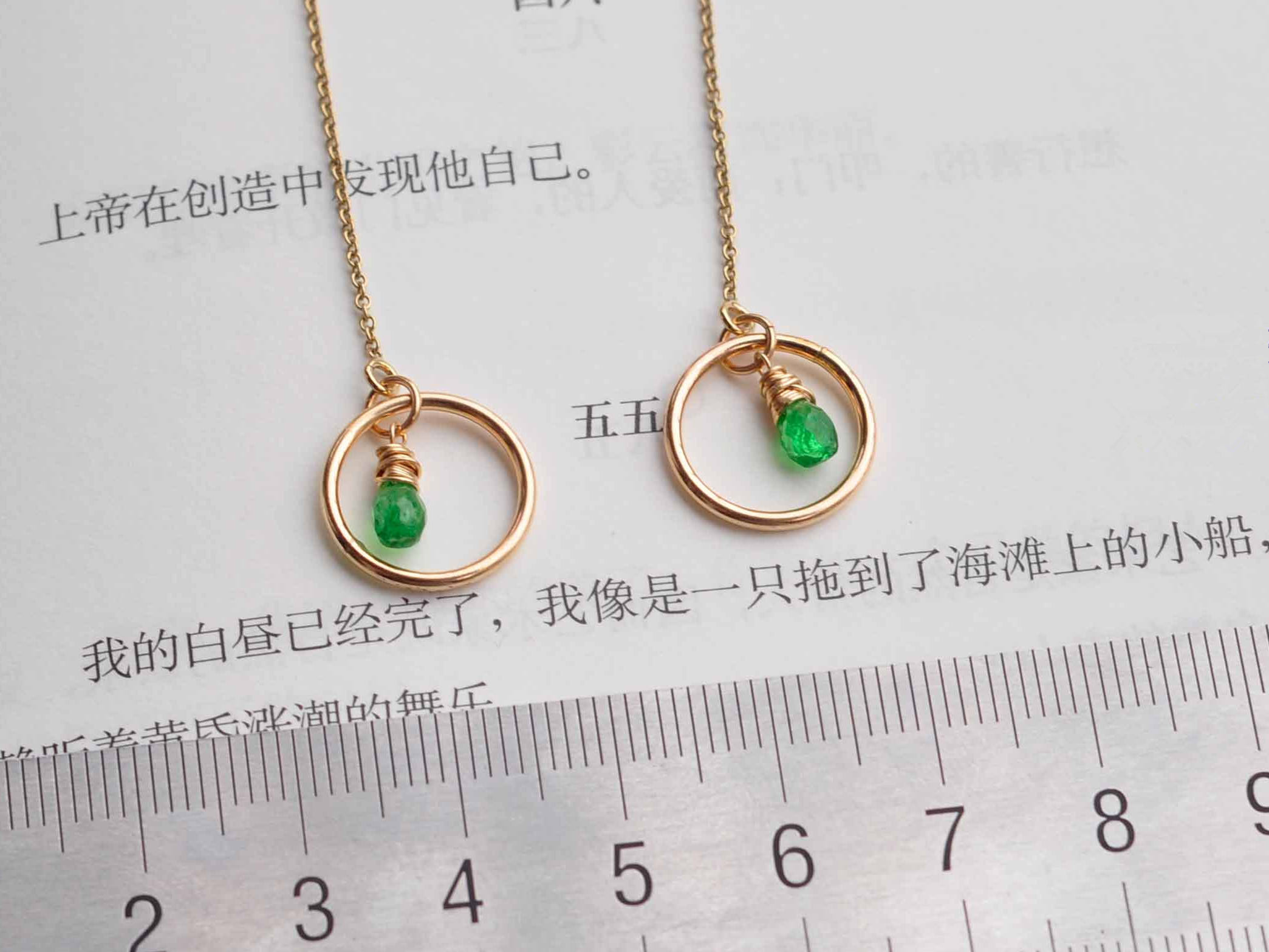 Tsavorite Green Garnet Drop Earring Wrie Wrap Thread Teardrop Earring ...