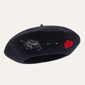 Cupid's Arrow Beret Heart Beret, Angels Love Heart Embroidery Hat, Valentines Gift for Her, Cute Vintage Style Beret Y2K Goth Punk Beret image 2