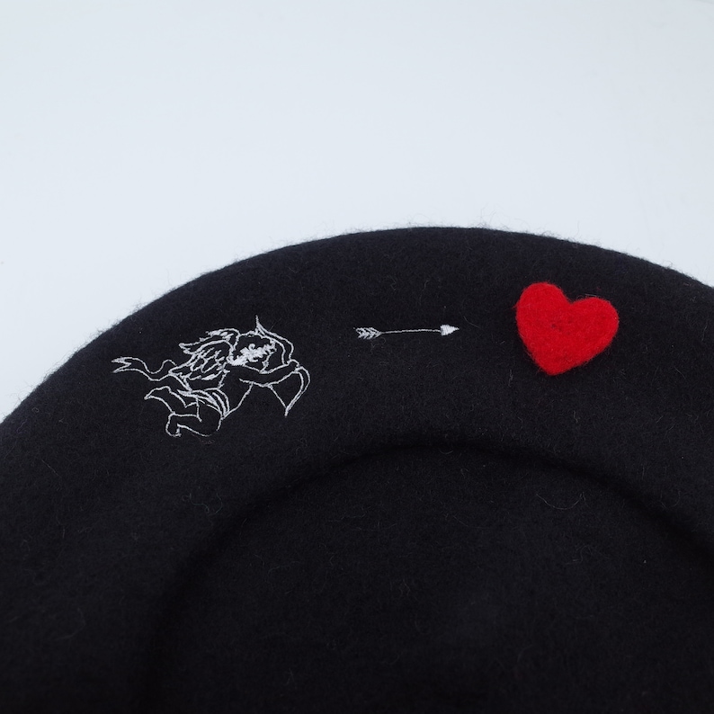Cupid's Arrow Beret Heart Beret, Angels Love Heart Embroidery Hat, Valentines Gift for Her, Cute Vintage Style Beret Y2K Goth Punk Beret image 7