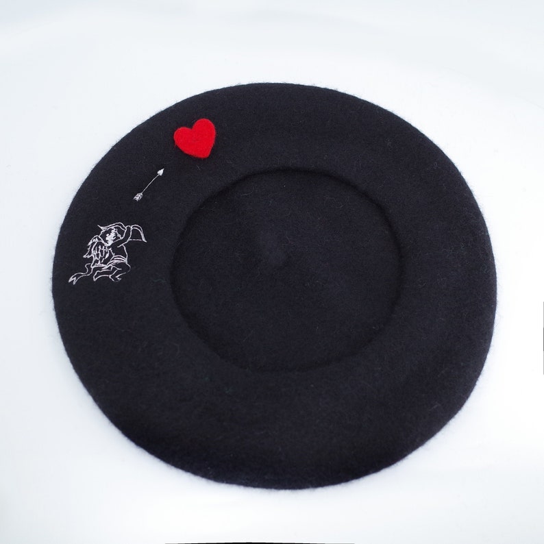Cupid's Arrow Beret Heart Beret, Angels Love Heart Embroidery Hat, Valentines Gift for Her, Cute Vintage Style Beret Y2K Goth Punk Beret image 4