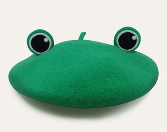 Froggy Beret, Animal Crossing Hat, Handmade Frog Hat, Green Beret, 100% Wool Cute Hat, Party Hat, Animal Crossing Cosplay Hat