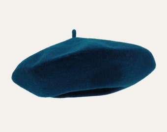 Berretto blu pavone - Berretto verde acqua scuro, cappello berretto di lana australiana in classico stile berretto francese, berretto turchese tropicale, berretto vintage