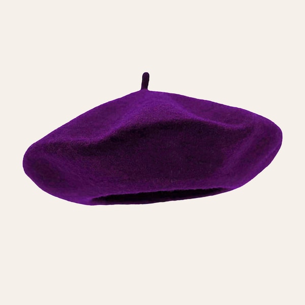 Dark Purple Beret with 100% Wool, French Style Berets, Winter Hat for Women