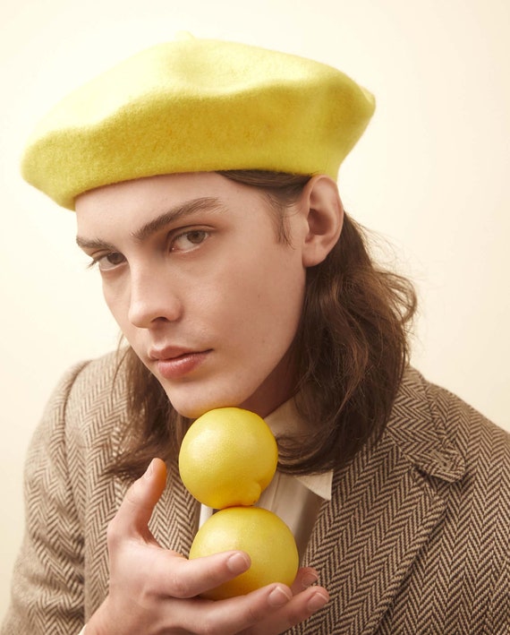 Embotellamiento Ascensor condón Boina amarilla limón Sombrero de boina de lana australiana - Etsy España