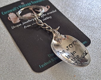 The JOY is in the JOURNEY, handmade, handstamped vintage spoon keyring.