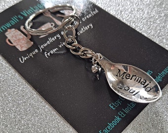 Mermaid Soul, handmade, handstamped vintage spoon keyring.