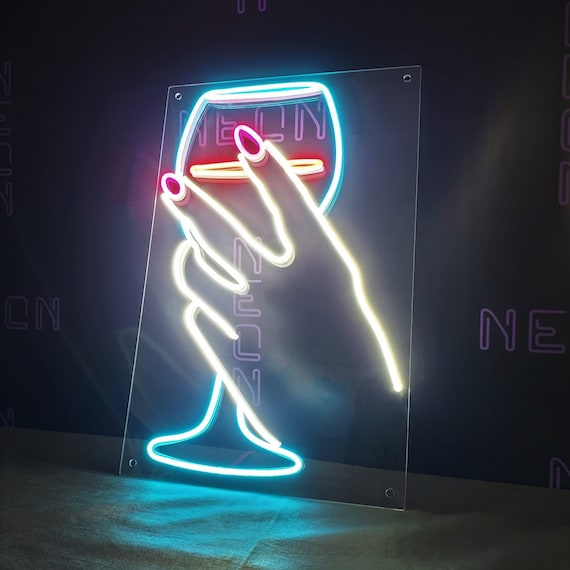 ワイングラスを持った手 LED ネオンサイン - Etsy 日本